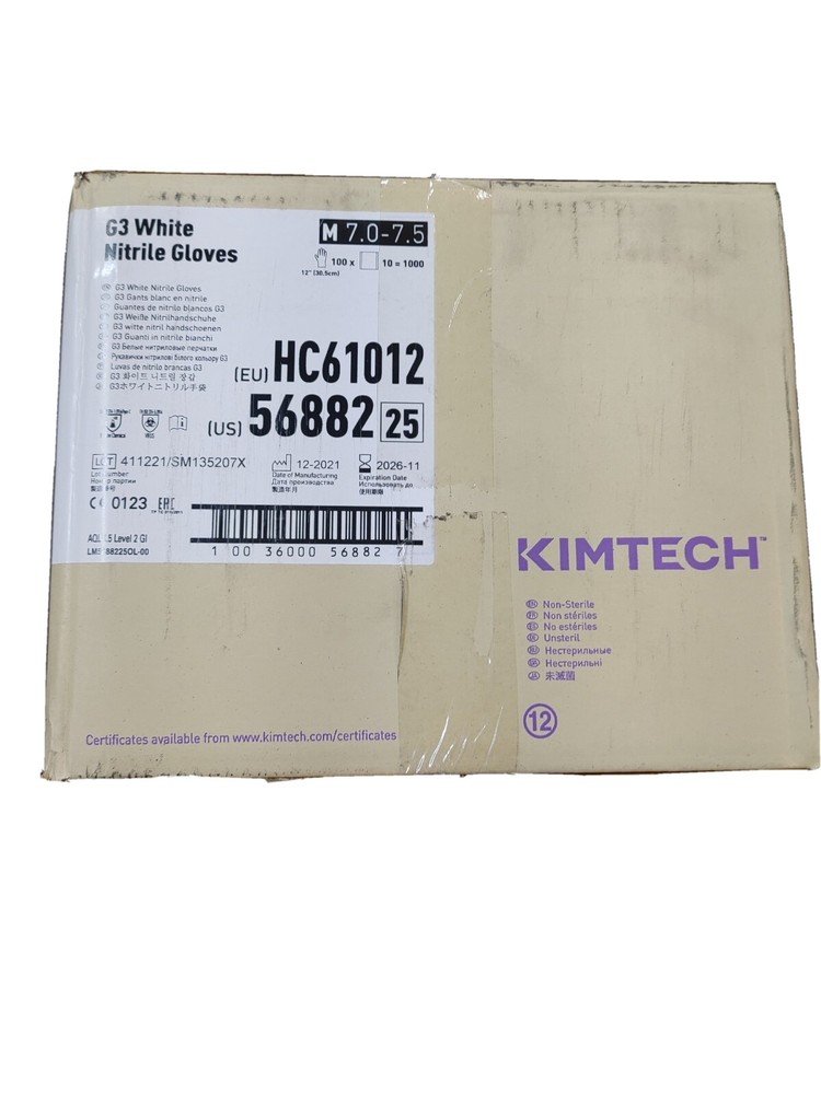 Kimberly-Clark Kimtech 56882 G3 White Nitrile 1000 Gloves Size M New