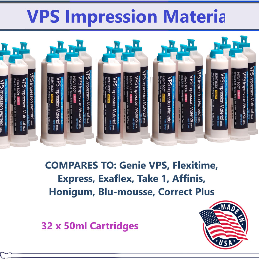 Dental Impression Material, VPS Heavy Body, Regular Set, 32 x 50ml Cartidges USA