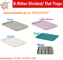 DENTAL FLAT TRAY SIZE B (RITTER) Set Up DIVIDED or F MINI, Autoclavable to 275F