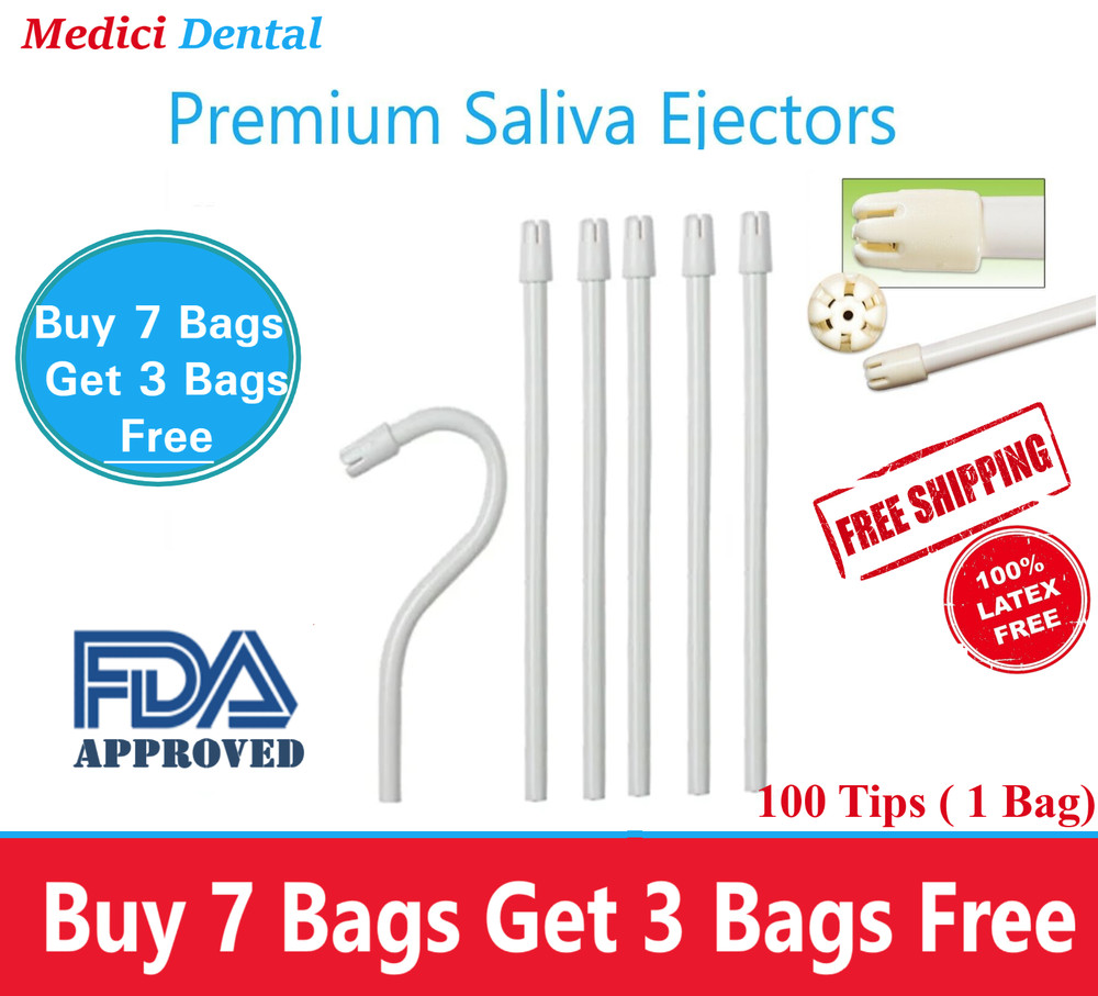 100 (1 Bag) White Dental Saliva Ejectors Ejector Suction Tips, Top Deal!