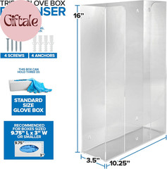 Triple Acrylic Gloves Dispenser, Tissue Box Shelf, Glove Holder Wall Mount, for