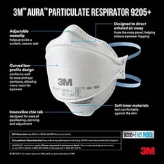 3M Aura 9205+ N95 Particulate Respirator Masks- NIOSH Approved (Pack of 20)