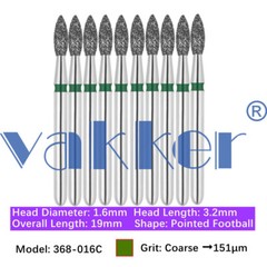 50pc Vakker Dental Diamond Burs Pointed Football Bit 368 369 010 016 018 020 023
