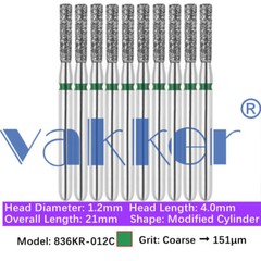 10pc Dental FG Diamond Burs for High Speed Flat/Round End Cylinder Polishing Bur