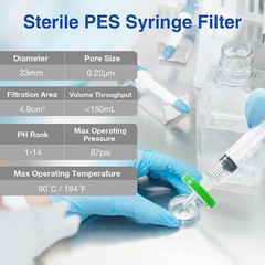 600PCS HPLC Syringe Filter Sterile PES Membrane 33mm 0.22µm Individual Luer Lock