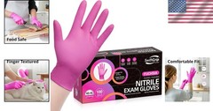 Disposable Nitrile Gloves Pink Fuchsia Powder-Free Food Safe Waterproof 100pcs