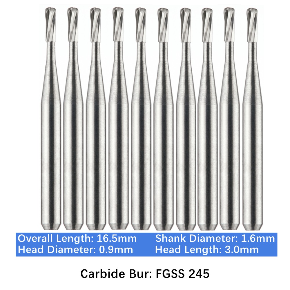 Vakker 10pc Dental Carbide Burs FG SS 245 Short Shank Friction Grip Amalgam Prep