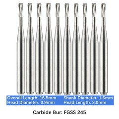Vakker 10pc Dental Carbide Burs FG SS 245 Short Shank Friction Grip Amalgam Prep