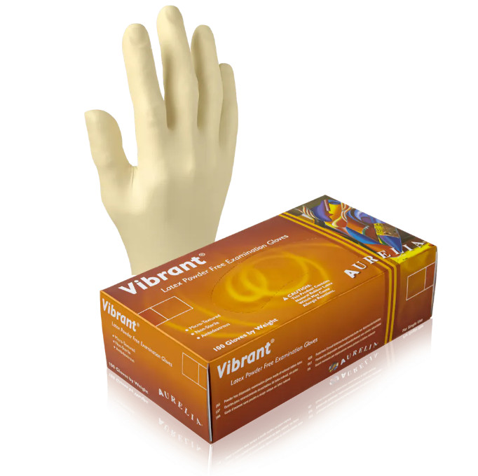 White Latex Exam Gloves, Small S, Aurelia Vibrant 5.5 mil (Box of 100)
