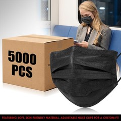 Case of 100 Boxes (5000Pcs) – Black Disposable Face Masks 3-Ply Earloop Cover