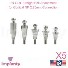 5x Dental Straight Ball Attachment Conical Connection NP 2.25mm Fixture System