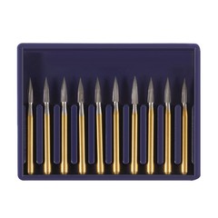 10Pcs Dental Tungsten Carbide Gold Burs Trimming & Finishing Needle Shape FG7903