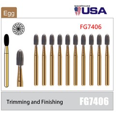 10 Pcs Dental Tungsten Carbide Burs Trimming & Finishing Bur 7406 19mm Egg shape