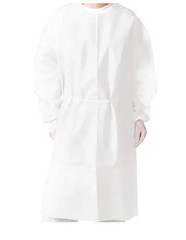 NEW-Box of 100 Disposable AAMI Level 1 WHITE Isolation Gowns – Large/XL