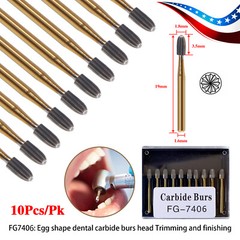 10 Pcs Dental Tungsten Carbide Burs Trimming & Finishing Bur 7406 19mm Egg shape