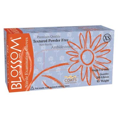 Blossom Nitrile Exam Gloves with C.O.A.T.S. – X-SMALL 200/Bx. Dawn Blue color