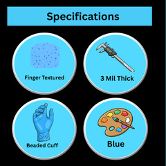 1000 Pcs, Blue Nitrile Powder-Free Disposable Gloves Large 3 MIL Finger-Textured