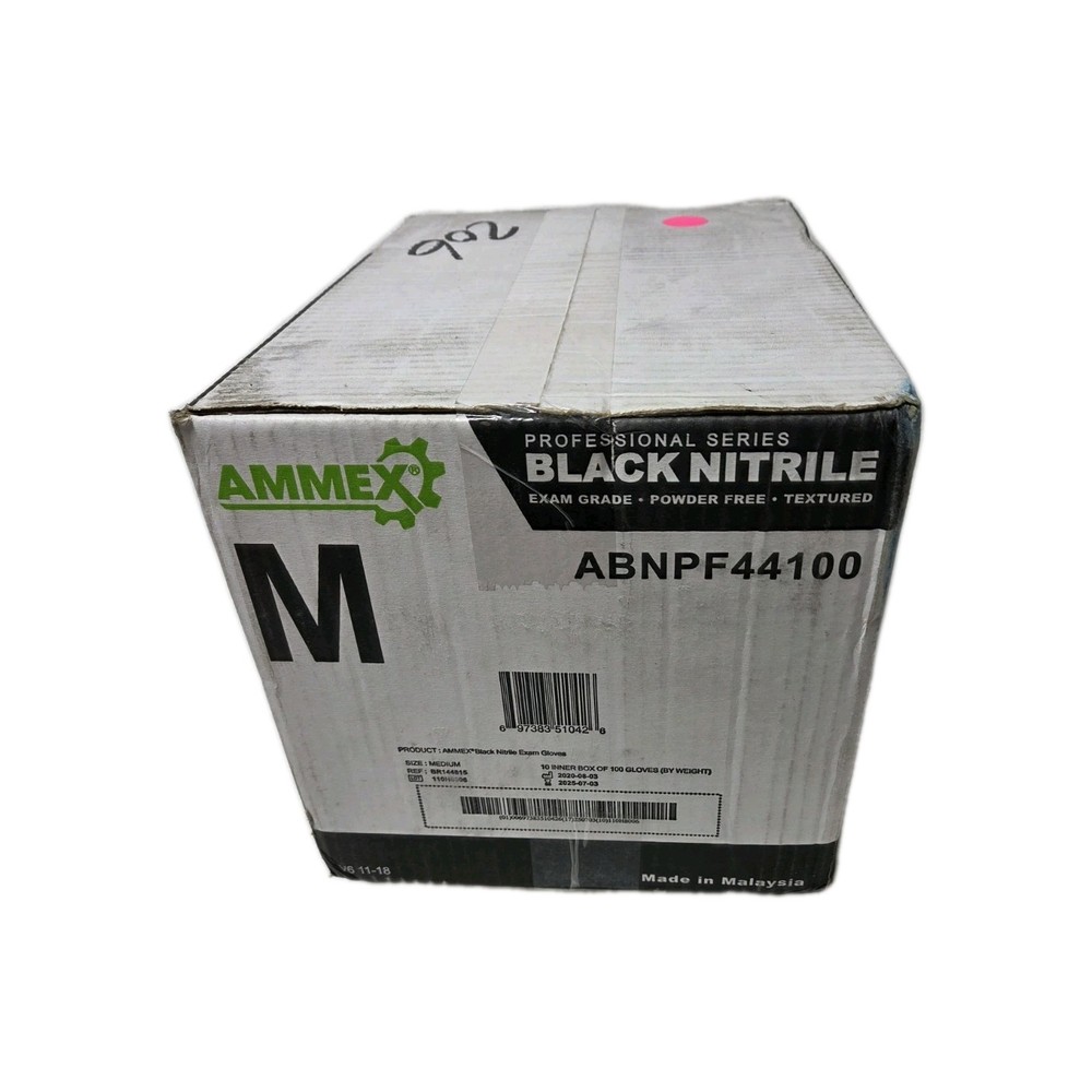 AMMEX Black Nitrile Exam Gloves, Case of 1000,3 Mil,Medium,Latex Free,ABNPF44100
