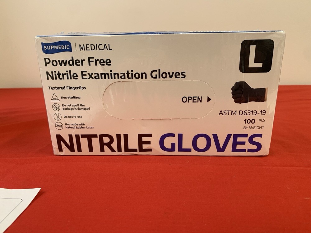 AMMEX ABNPF46100BX Medical Black Nitrile Gloves, Large – 100 Count