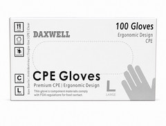 DAXWELL CPE Gloves Large Clear Ergonomic Disposable Food Service 100 Count