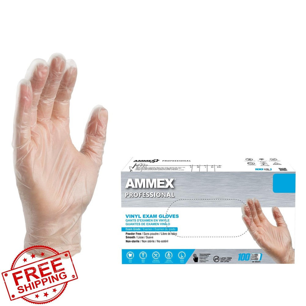 AMMEX Clear Vinyl Exam Gloves Medium 3 Mil Latex-Free Food-Safe 100ct