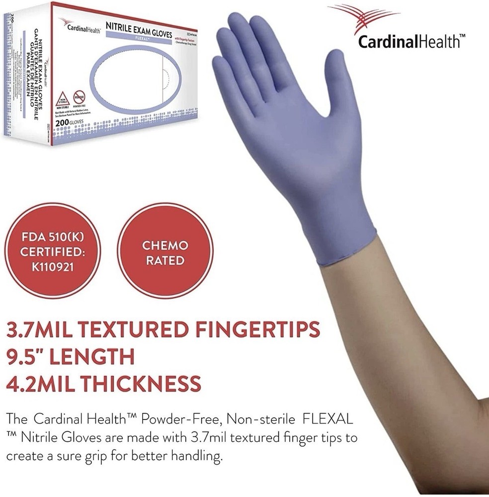 Cardinal Health Flexal Nitrile Gloves – 200/Box | Powder Free | Non-Sterile | LG