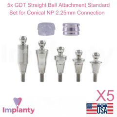 5x Dental Straight Ball Attachment Standard Set Conical Connection NP 2.25mm