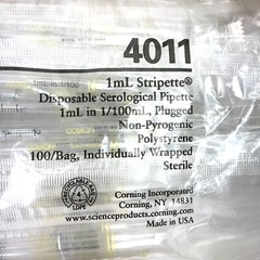 CASE OF 1000 Corning Costar 4011 Serological Pipette 1ml Stripette