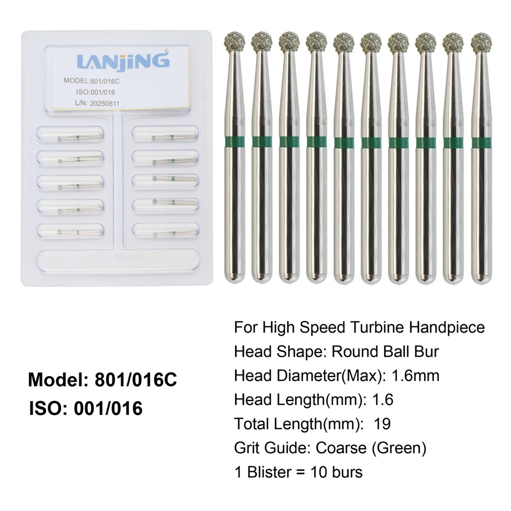 Dental Round Diamond Bur Round Ball FG Coarse Fine High Speed Friction Grip 801