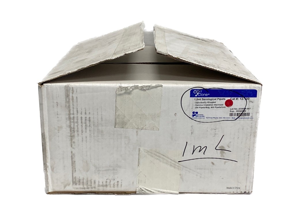 (800) GENESEE GenClone 1mL Graduated Serological Pipets Individual Wrap 12-100