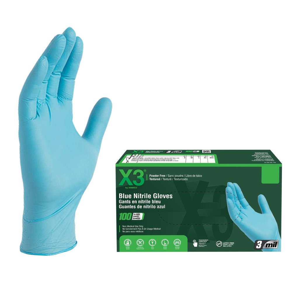 X Large Pack of 100 Blue Nitrile Protective Gloves for Food and Industrial Use