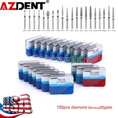 100PCS AZDENT Dental Diamond Burs for High Speed Handpiece Medium FG 1.6mm