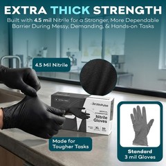 Fifthpulse Disposable Black Nitrile Gloves Large 50 Count – Extra Thick 4.5 Mil
