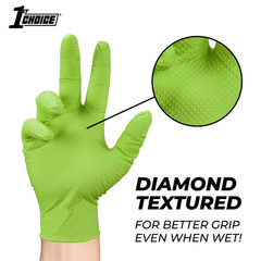 1st Choice Premium Green Nitrile Disposable Gloves 6 Mil Diamond Grip, 1000/Case