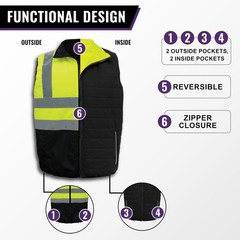 Global Glove High-Visibility Safety Vest Reversible Solid Black Interior