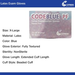 CODEBLUE PF Latex Exam Glove Extended Cuff Length X-LARGE 50 per Box
