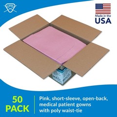 Disposable Medical Gowns Mauve 30X42 Open Back Waist Tie Short Sleeve 50 Pack