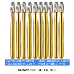 Vakker 10pc Dental Egg Carbide Burs Trimming & Finishing FG7406 Friction Grip