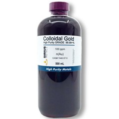 True Colloidal Gold – 100 ppm – 500 mL (16.9 Fl Oz) in Clear Plastic Bottle