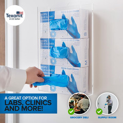 Triple Acrylic Gloves Dispenser, Tissue Box Shelf, Glove Holder Wall Mount, for