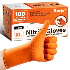 Orange 8 Mil Nitrile Disposable Gloves, Heavy-Duty Mechanic Gloves, 100 Count…