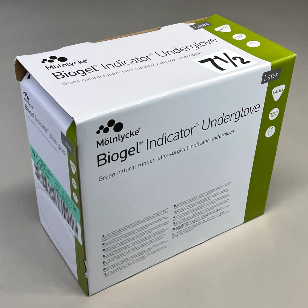 MOLNLYCKE Biogel Latex Surgical Indicator Underglove SZ 7.5 Green 50 Pairs 31275