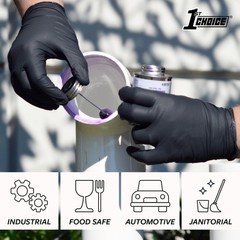 1st Choice Nitrile Gloves Disposable Latex-Free, Black, 5 Mil for Cooking, Cl…