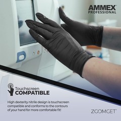 AMMEX Black Nitrile Exam Gloves, Case of 1000, 3 Mil, Size Medium, Latex Free,