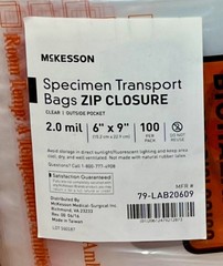 McKesson Clear Biohazard Specimen Transport Lab Ziplock Bags 6″x9″ 200 bags 2MIL