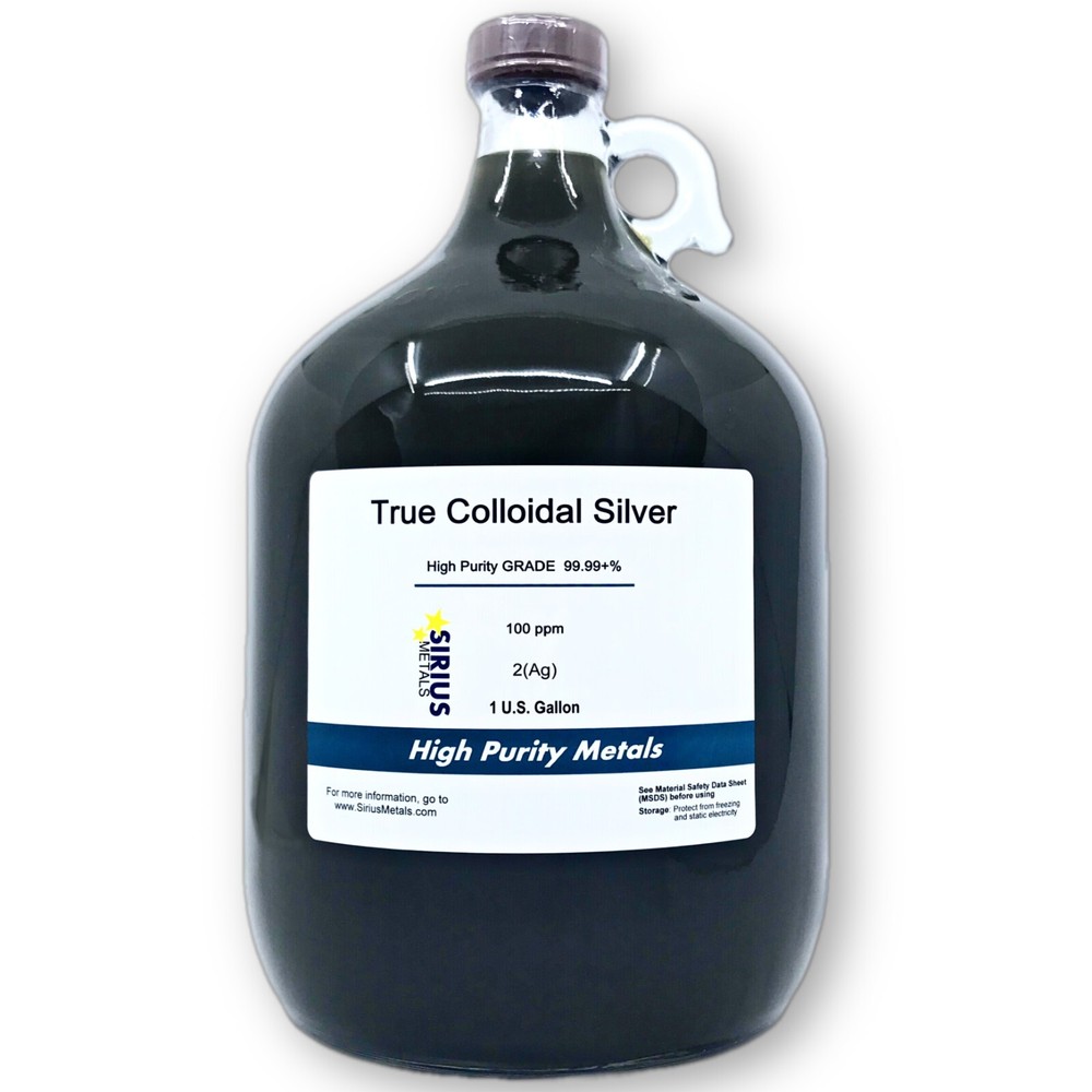 True Colloidal Silver – 100 ppm – 1 US Gallon (128 Fl Oz) in Clear Glass Jug