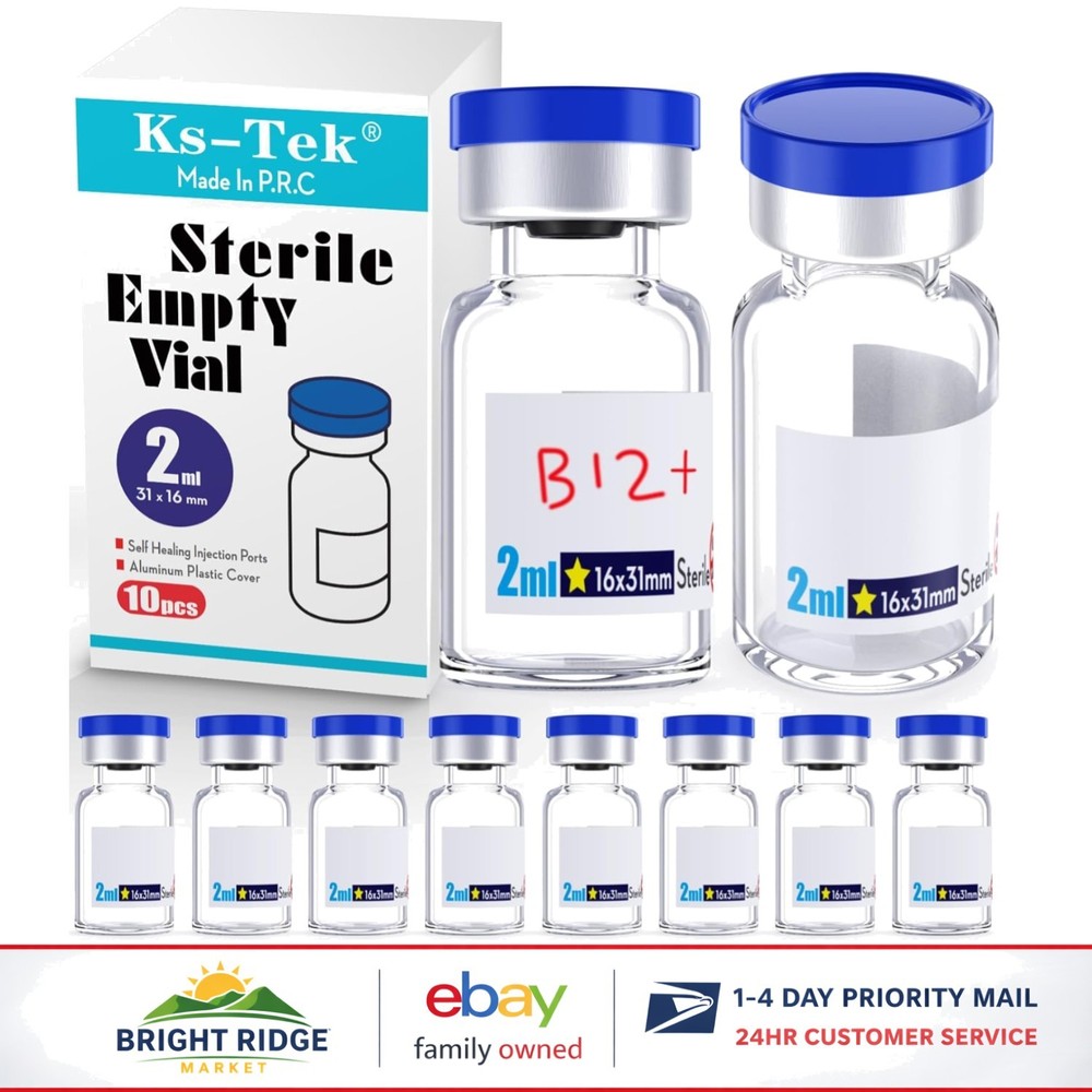 Sterile Empty Glass Vials with Self Healing Injection Port, 2ml Clear Pack