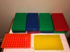 Lot Of 10 Polypropylene 96-Well Reversible Racks For 0.5 – 2.0 mL Vials Used