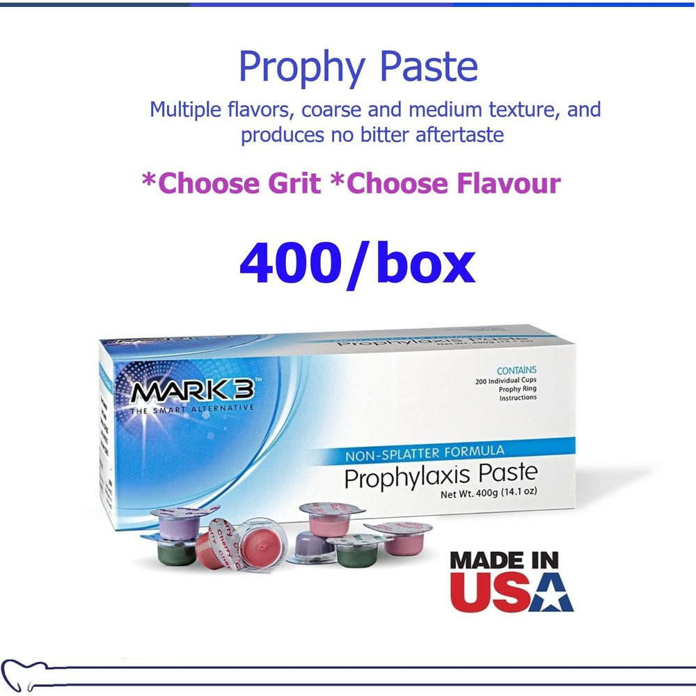 Dental Prophy Paste 400 cups Prophylaxis Non Splatter Mark3 – Choose GRIT FLAVOR