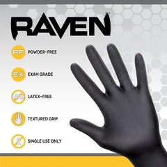 SAS Safety 66520 Raven Powder-Free Disposable Black Nitrile 6 Mil Gloves,